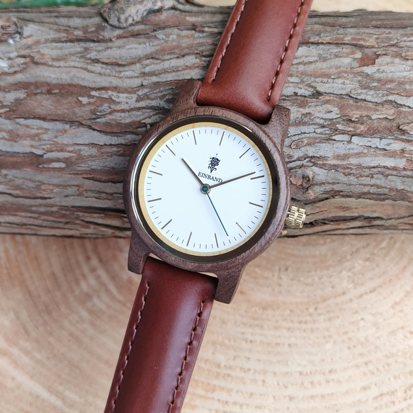 【木製腕時計】EINBAND Glanz スタイリッシュ 天然 木の時計 ウッドウォッチ 本革レザーベルト【32mm】 2枚目の画像