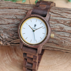 【木製腕時計】EINBAND Glanz スタイリッシュ 天然 木の時計 ウッドウォッチ クルミ【32mm】 1枚目の画像