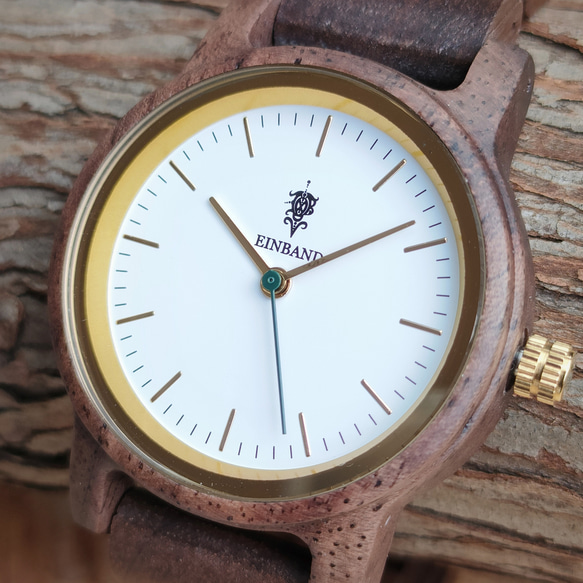 【木製腕時計】EINBAND Glanz スタイリッシュ 天然 木の時計 ウッドウォッチ クルミ【32mm】 2枚目の画像