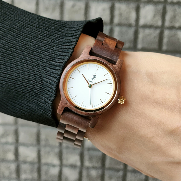 【木製腕時計】EINBAND Glanz スタイリッシュ 天然 木の時計 ウッドウォッチ クルミ【32mm】 9枚目の画像