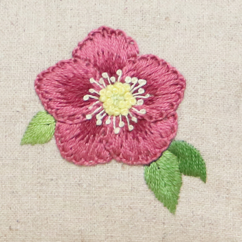 クリスマスローズ 刺繍 がま口 ミニポーチ 手刺繍 縫い付け
