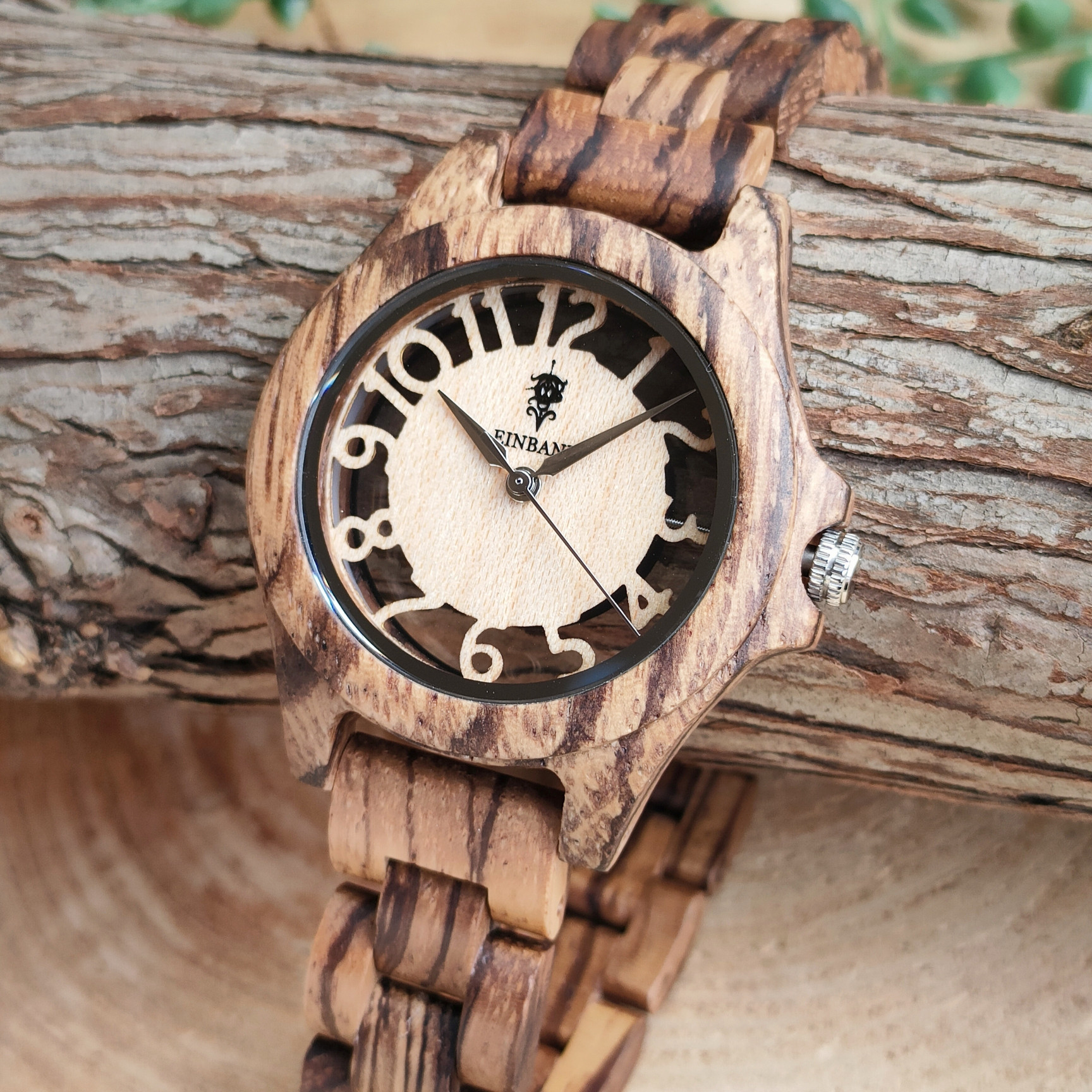 激安の Freiheit 木製腕時計】EINBAND Zebrawood 木の メイプル文字盤 時計