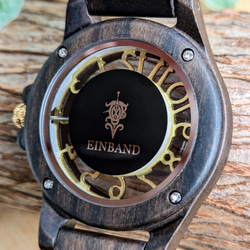 【木製腕時計】EINBAND Freiheit Sandalwood & Gold 木の時計 スケルトン【34mm】 6枚目の画像