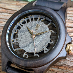 【木製腕時計】EINBAND Freiheit Sandalwood & Gold 木の時計 スケルトン【34mm】 4枚目の画像