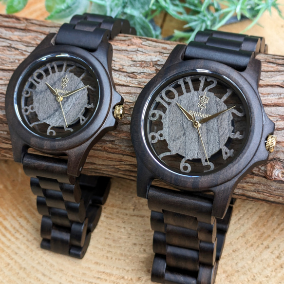 【木製腕時計】EINBAND Freiheit Sandalwood & Gold 木の時計 スケルトン【34mm】 8枚目の画像