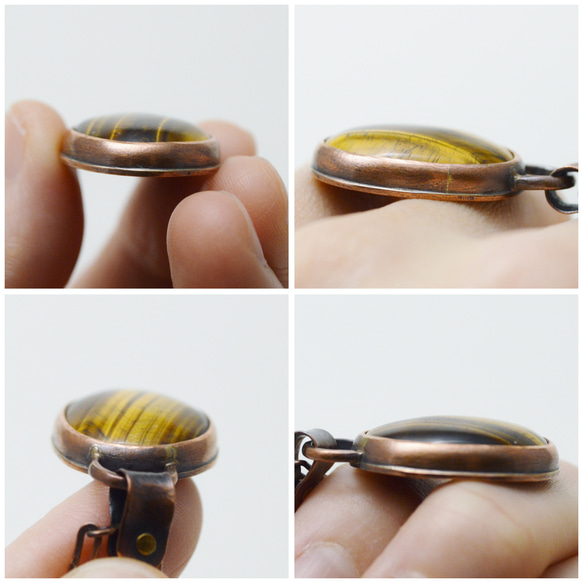 簡單系列-虎眼石‧黃銅鉚釘‧硫化紅銅手工鍊項鍊 第7張的照片