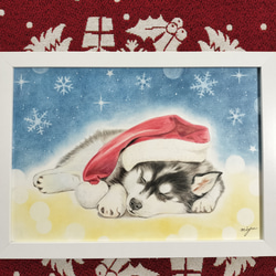クリスマスとわんこC　色鉛筆　原画 3枚目の画像