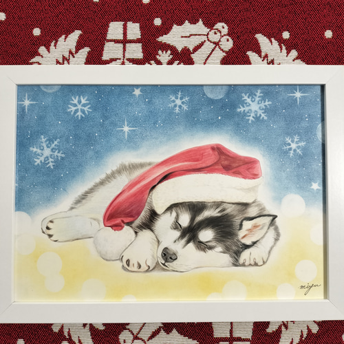 クリスマスとわんこC 色鉛筆 原画 イラスト MIYU'sアート miyu 通販