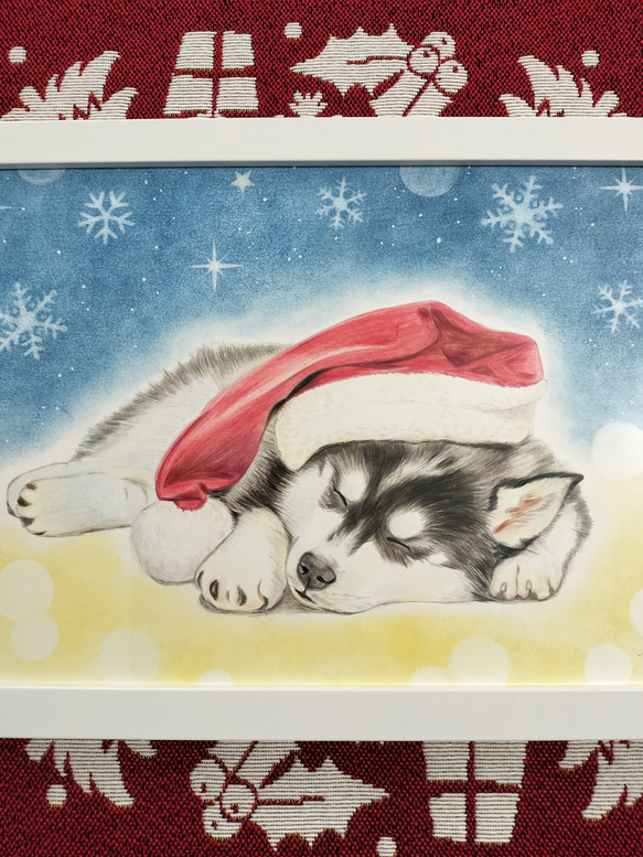 クリスマスとわんこC 色鉛筆 原画 イラスト MIYU'sアート miyu 通販