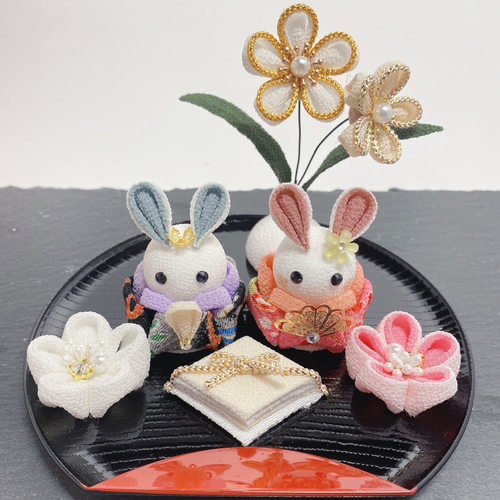 【アミー】つまみ細工　お雛様 楽天市場】【受注生産品】うさぎ 雛祭 つまみ細工 2個 セット