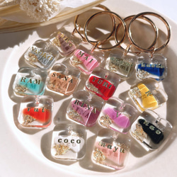 名入れ】全15色♡ワンカラー＆箔ラメキーホルダー♡ スクエアミニ