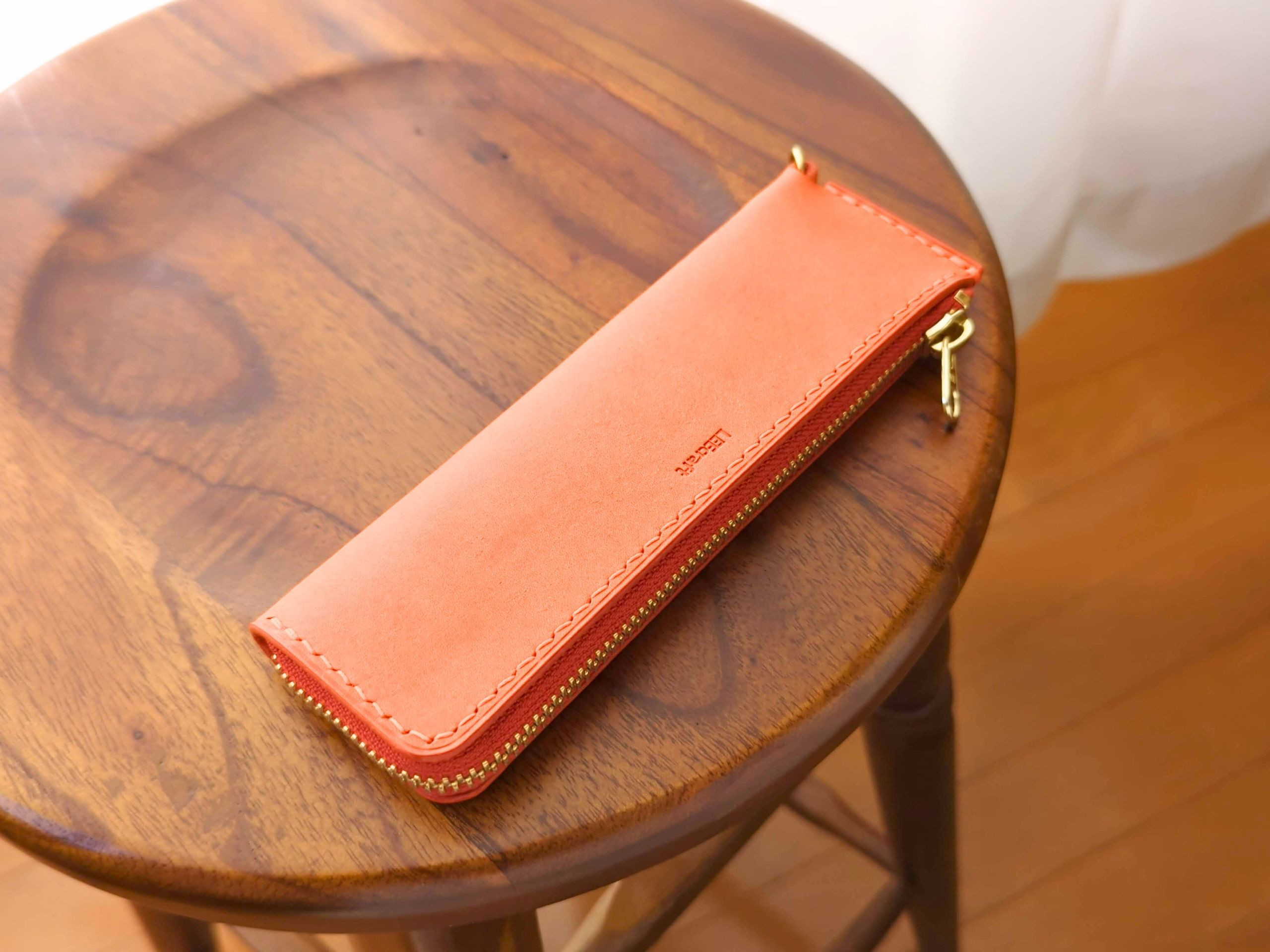 厚い革1枚のスリムペンケース MARGOT/マルゴー オレンジ イタリアンレザー *受注製作