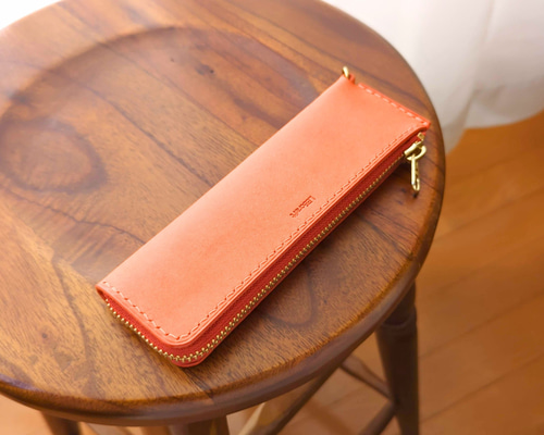 厚い革1枚のスリムペンケース MARGOT/マルゴー オレンジ イタリアン