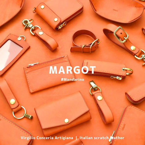 サッと持ち出し】スリムペンケース MARGOT/マルゴー オレンジ 厚い革1