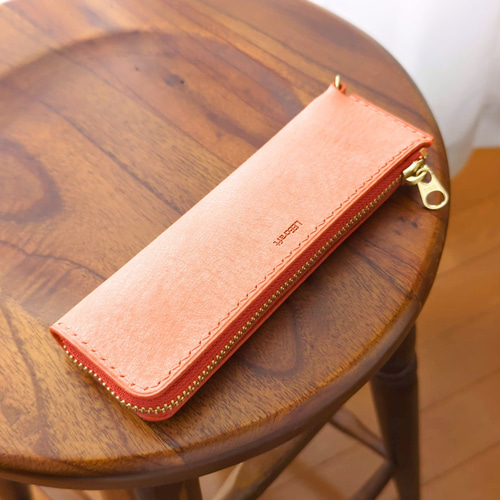 厚い革1枚のスリムペンケース ALASKA/アラスカ オレンジ イタリアン