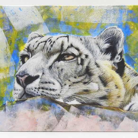 A5絵画パネル「snow leopard gaze（ユキヒョウの眼差し）」 2枚目の画像