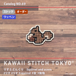 りすとどんぐり【ワッペン】アップリケ リス ドングリ 動物 秋
