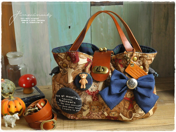 ハンドメイド　トートバッグ　くまちゃん様 ⭐️ハンドメイド＜受注販売＞⭐️くまさんのお顔柄トートバッグ