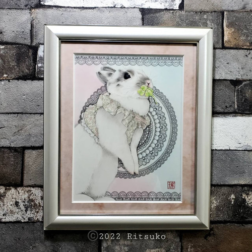 原画 1点もの うさぎ ウサギ 額装付き ボールペン画 日本人作家 原画 1点もの うさぎ ウサギ 額装付き ボールペン画 日本人作家