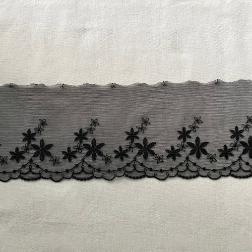 1m 美しい 花 フラワー 刺繍 チュールレース 黒 TL221040-K