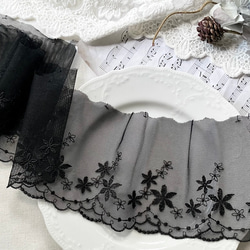 1m TL221040-K 美しい 花 フラワー 刺繍 チュールレース 黒