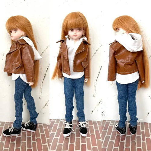 受注製作》リカちゃん ブライス ライダースジャケット（ブラウン