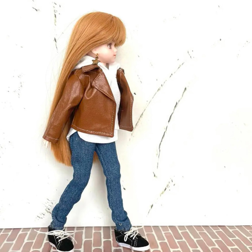 受注製作》リカちゃん ブライス ライダースジャケット（ブラウン