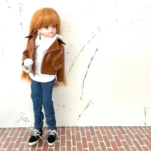 受注製作》リカちゃん ブライス ライダースジャケット（ブラウン