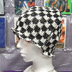 チェッカーフラッグ　ニット帽:ブラック　市松模様 4枚目の画像