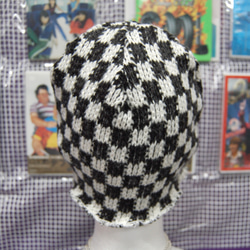 チェッカーフラッグ　ニット帽:ブラック　市松模様 5枚目の画像