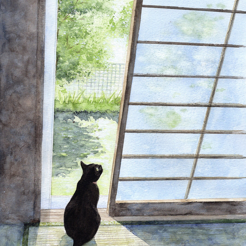 風景画 黒猫と庭のアート 今日のアート）黒き猫-菱田春草｜artoday - chiaki