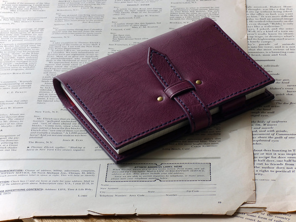 イタリア革の手帳カバー／A6サイズ／紫 3枚目の画像