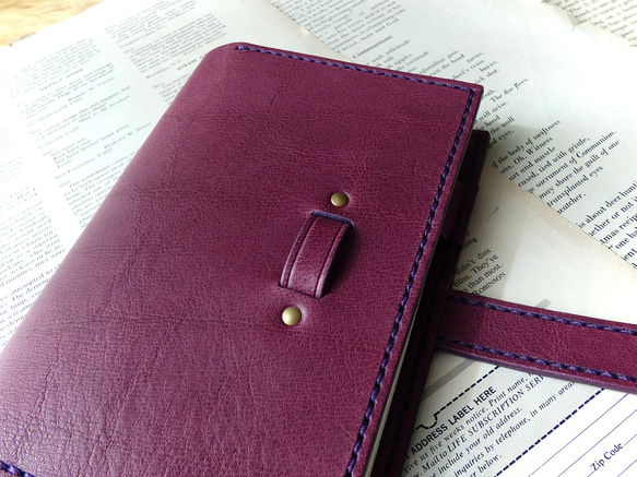 イタリア革の手帳カバー／A6サイズ／紫 5枚目の画像