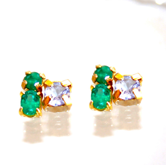 - double - Emerald & Tanzanite Earrings/Pierce 1枚目の画像