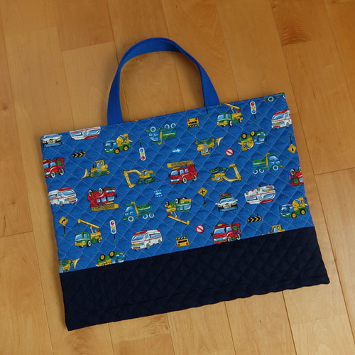 レッスンバッグ＆上履き入れ＊はたらく車＊濃青 レッスンバッグ Le