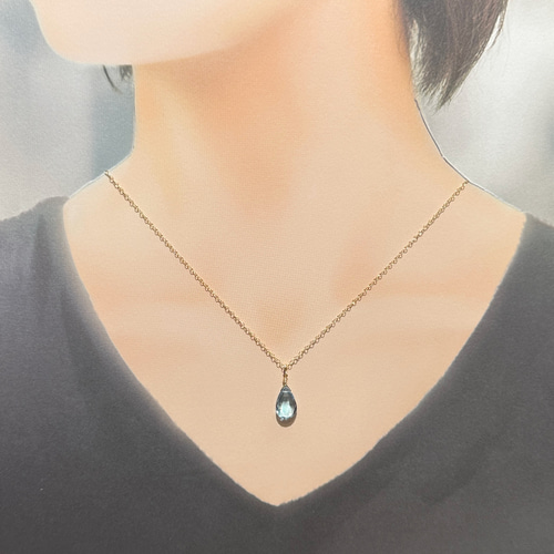 天然石 スイスブルートパーズの一粒ネックレス 14kgf ネックレス