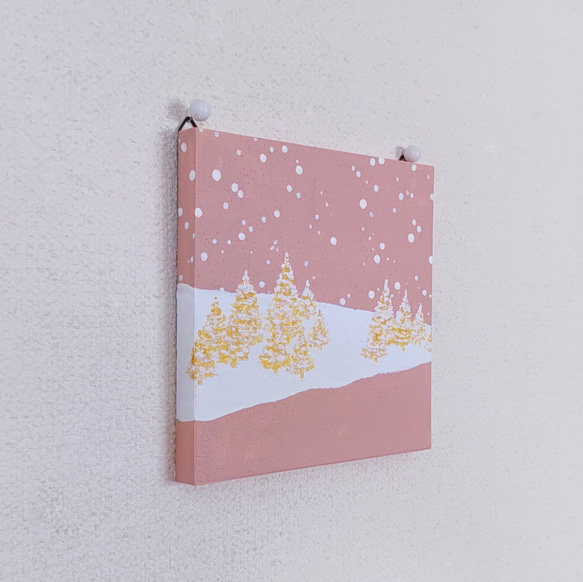 「くすみピンクの冬景色」コルクボードの原画＊アートパネル 7枚目の画像