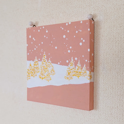 「くすみピンクの冬景色」コルクボードの原画＊アートパネル 8枚目の画像
