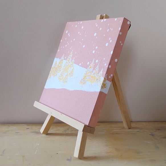 「くすみピンクの冬景色」コルクボードの原画＊アートパネル 3枚目の画像