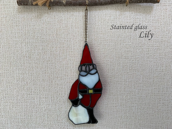 ステンドグラス オーナメント「お仕事だよ♪サンタさん」Xmas