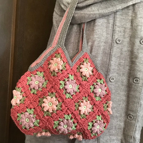 Creema限定】毛糸のお花モチーフバック(ローズ)受注制作