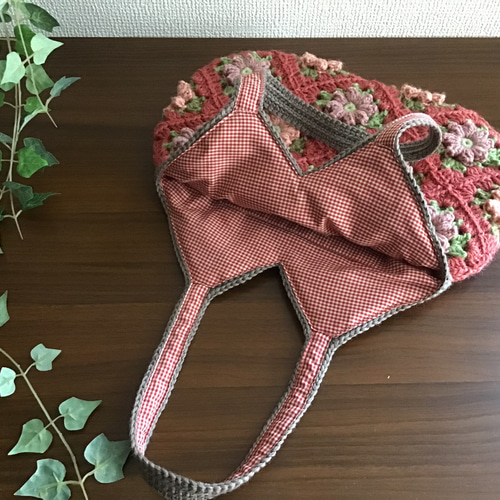 Creema限定】毛糸のお花モチーフバック(ローズ)受注制作 グラニー