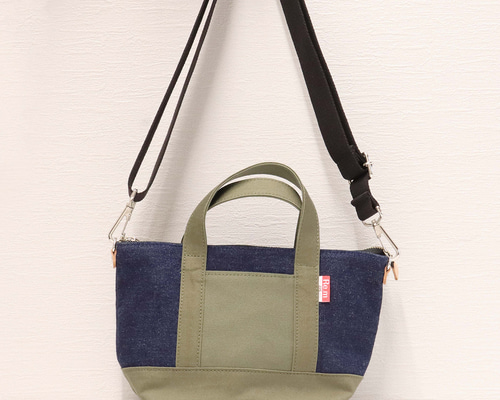 デニムリメイク ミニショルダーバッグ ジーンズ カーキ トートバッグ
