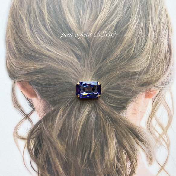 Many Thanks♡スワロフスキー®︎ Rectangle 帯留orヘアゴム Tanzanite 6枚目の画像