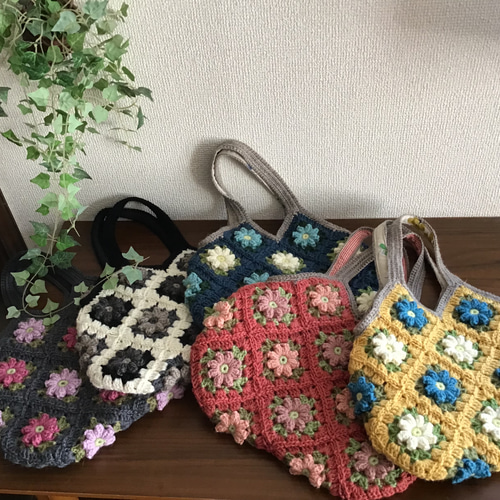 Amazon.co.jp: 手編み 花モチーフ編み毛糸バッグ 受注制作