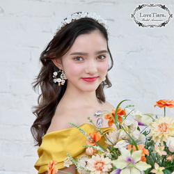 カチューシャ【アンジェラ】(KA-31)|花嫁 ゴールド 花 白 ナチュラル ウエディング 結婚式 リゾート お色直し 4枚目の画像