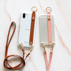 スマホケース ハード 全機種対応【クリアケース×スリムレザーベルト