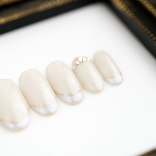 No.007 オーロラフレンチ ネイルチップ 結婚式 成人式 シンプル オフィス 幸せ溢れるオーロラガラスフレンチネイルチップ✴︎シンプル