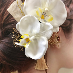 ◇胡蝶蘭　ヘッドパーツ ヘアピン　ヘッドドレス　髪飾り ヘアアクセサリー 前撮り　袴　和装　ウェディングドレス 3枚目の画像