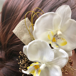 ◇胡蝶蘭　ヘッドパーツ ヘアピン　ヘッドドレス　髪飾り ヘアアクセサリー 前撮り　袴　和装　ウェディングドレス 2枚目の画像